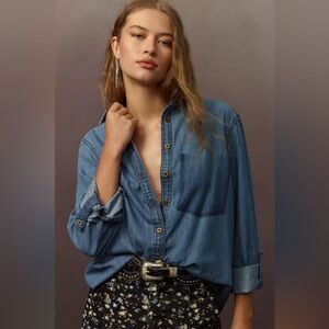 Pilcro Anthropologie Blue Chambray Denim Button-Down Shirt Relaxed Fit small